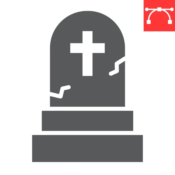 Icône de glyphe de pierre tombale, Halloween et effrayant, graphiques vectoriels de signe de pierre tombale, icône solide de trait modifiable, eps 10. — Image vectorielle