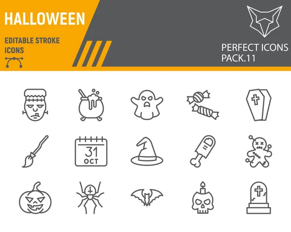 Conjunto de iconos de línea de Halloween, colección de símbolos navideños, bocetos vectoriales, ilustraciones de logotipo, iconos de Halloween, signos de horror pictogramas lineales, trazo editable . — Vector de stock