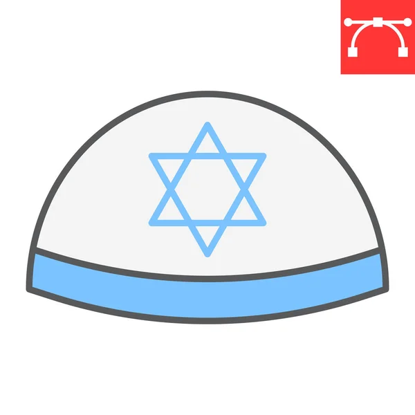 Icône de ligne de couleur Kippah, hashanah rosh et yarmulke, graphiques vectoriels de signe de chapeau juif, icône de contour remplie de trait modifiable, eps 10. — Image vectorielle