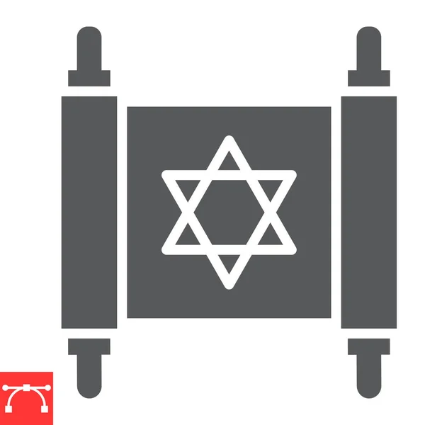 Ikon glif torah Yahudi, rosh hashanah dan gulungan, torah tanda vektor grafik, disunting stroke solid icon, eps 10. - Stok Vektor