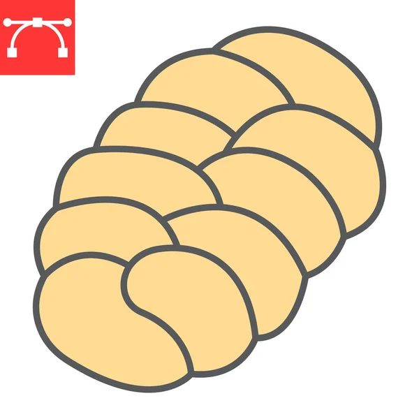 Challah ícone de linha de cor, pão e pão, trançado sinal de pão vetor gráficos, curso editável preenchido ícone esboço, eps 10 . — Vetor de Stock