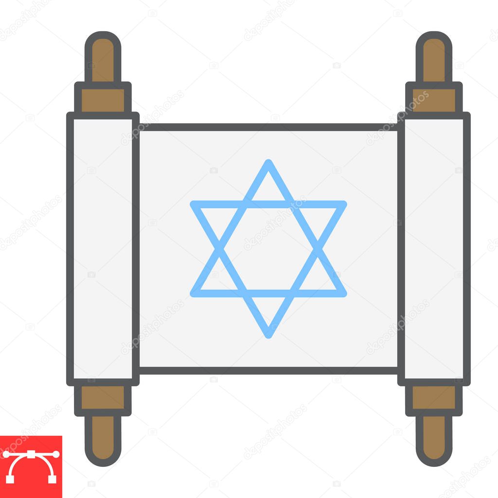 Jewish torah color line icon, rosh hashanah and scroll, torah sign vector graphics, editable stroke filled outline icon, eps 10