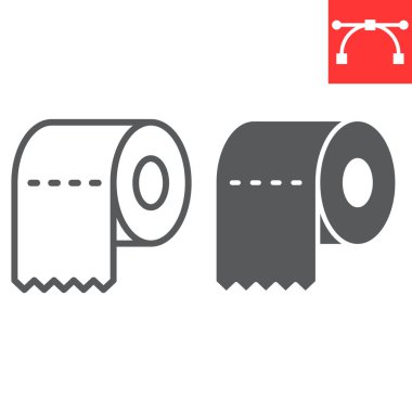 Tuvalet kağıdı hattı ve kabartma ikonu, hijyen ve dezenfeksiyon, tuvalet kağıdı vektör grafikleri, düzenlenebilir çizgi ikonu, 10 puan.