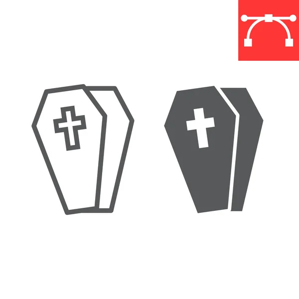 Ligne de cercueil et icône de glyphe, Halloween et effrayant, graphiques vectoriels de signe de cercueil, icône linéaire de trait modifiable, eps 10. — Image vectorielle