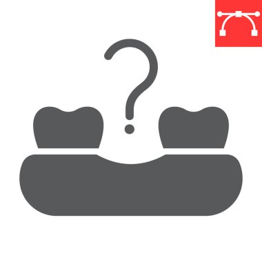 Kayıp diş sembolü, diş ve stomatolji, gevşek diş işareti vektör grafikleri, düzenlenebilir felç katı simgesi, 10 birim.