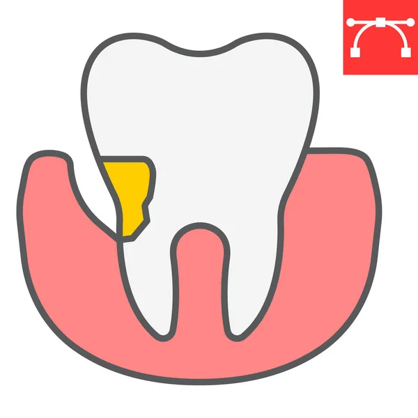 Periodontitis kleurlijn pictogram, tandheelkundige en stomatolgie, parodontale tand teken vector graphics, bewerkbare streep gevuld pictogram, eps 10. — Stockvector