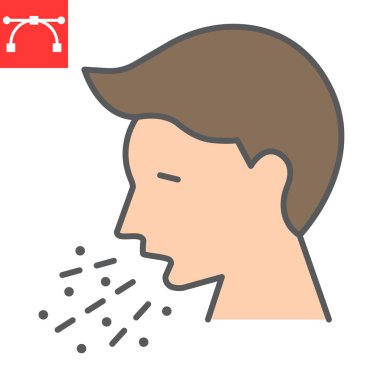 Öksürük rengi çizgisi simgesi, koronavirüs ve covid-19, hapşırma işareti vektör grafikleri, düzenlenebilir çizgi simgesi, 10 EUR.