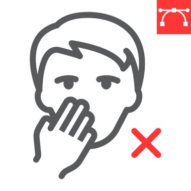 Yüz çizgisi simgenize, koronavirüse ve covid-19 'a dokunmayın, yüz işareti vektör grafiklerine dokunmayın, düzenlenebilir çizgi simgesine dokunmayın, 10 birim.