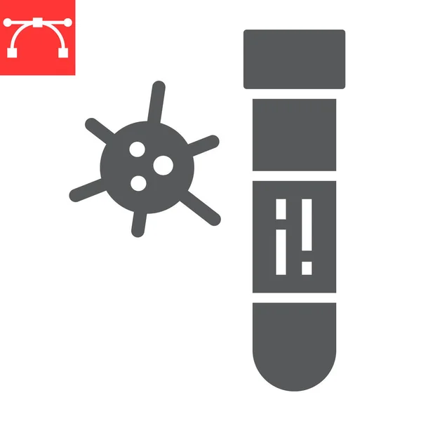 Ícone de glifo do tubo de teste de sangue Covid-19, coronavírus e diagnóstico, gráficos de vetor de sinal de tubo de teste de sangue, ícone sólido de curso editável, eps 10. — Vetor de Stock