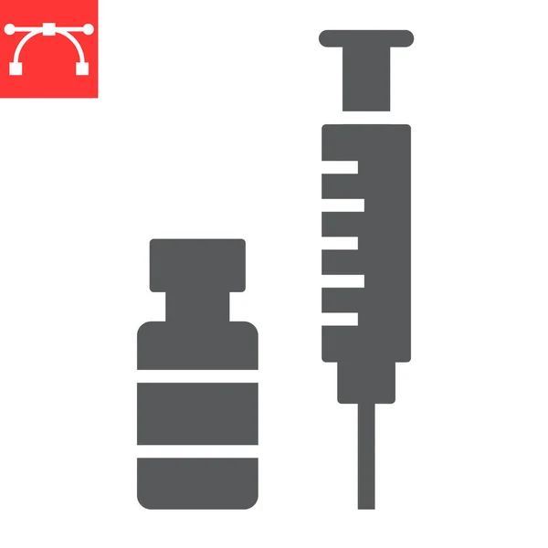 Covid-19 icono del glifo de la vacuna, coronavirus y jeringa, gráficos vectoriales signo de vacunación, icono sólido accidente cerebrovascular editable, eps 10. — Archivo Imágenes Vectoriales