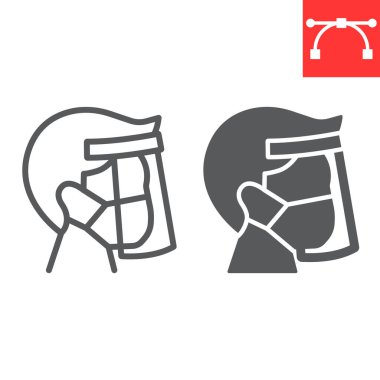 Face shield mask line and glyph icon, protection and covid-19, face mask sign vector graphics, editable stroke linear icon, eps 10. clipart
