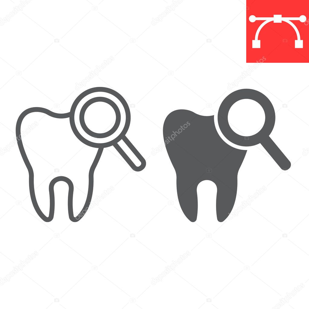 Dental checkup line and glyph icon, dental and stomatolgy, teeth check up sign vector graphics, editable stroke linear icon, eps 10