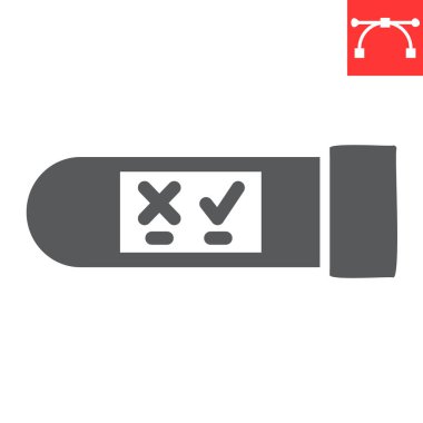 HIV test tübü sembolü, AIDS ve HIV, analiz için şişe vektör grafikleri, düzenlenebilir felç katı ikonu, 10.