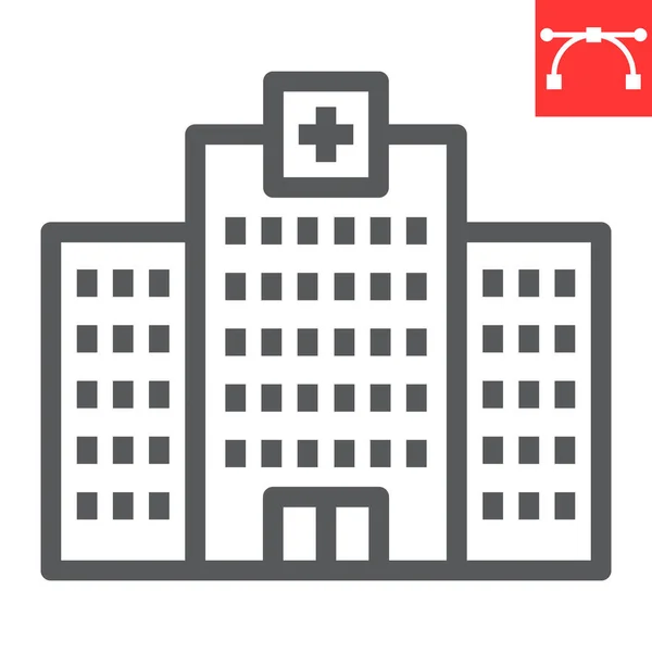 Sjukhus linje ikon, AIDS och byggnad, AIDS center tecken vektor grafik, redigerbar stroke linjär ikon, eps 10. — Stock vektor
