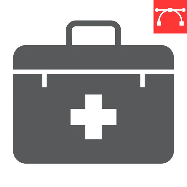 Icono de glifo de botiquín de primeros auxilios, bolsa médica y de emergencia, gráficos vectoriales de signos de caja de primeros auxilios, icono sólido de carrera editable, eps 10. — Vector de stock