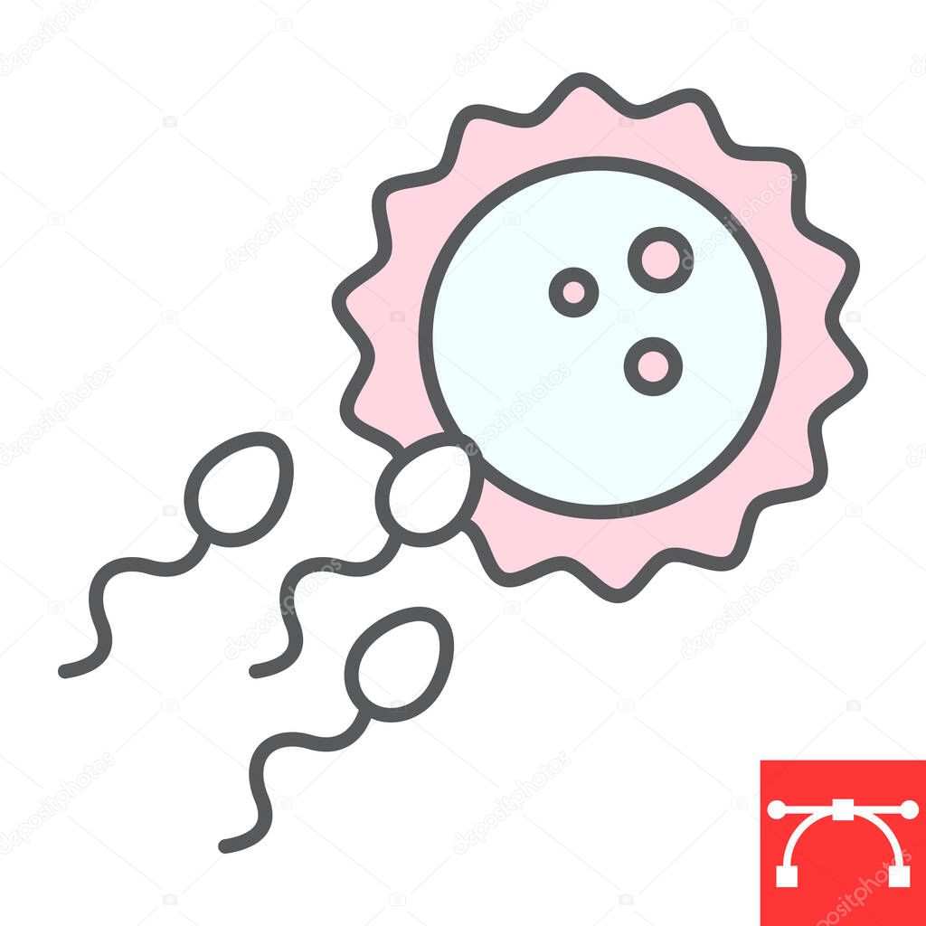 Sperm fertility color line icon, donor and fertilize, fertilization sign vector graphics, editable stroke filled outline icon, eps 10.