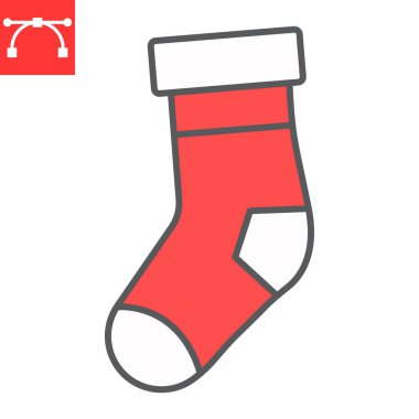 Noel çorabı boyama renk çizgisi ikonu, mutlu noeller ve xmas, hediye işareti vektör grafikleri, düzenlenebilir çizgi simgesi, 10 Pound.