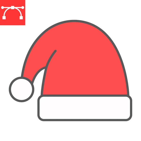 Ícone de linha de cor do chapéu de Santa, natal feliz e xmas, noel chapéu sinal vetor gráficos, curso editável preenchido ícone esboço, eps 10. — Vetor de Stock
