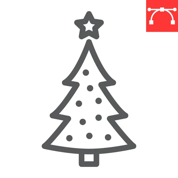 クリスマスツリーラインアイコン、メリークリスマスとクリスマス、モミの木のサインベクトルグラフィックス、編集可能なストローク線形アイコン、 EPS 10. — ストックベクタ