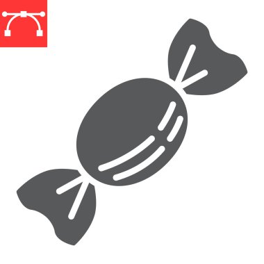 Şekerleme sembolü, tatlı ve lezzet, şeker karamelli işaret çizelgesi, düzenlenebilir katı ikon, 10 birim.