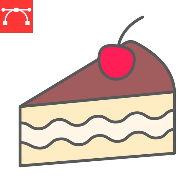 Pedaço de ícone de linha de cor bolo, sobremesa e bolo, cheesecake sinal vetor gráficos, ícone esboço preenchido curso editável, eps 10. — Vetor de Stock