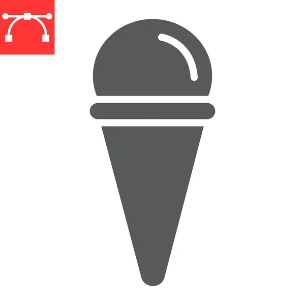 아이스크림 콘 글 리프 아이콘, 디저트와 맛, 와플 콘 기호 벡터 그래픽의 아이스크림, 편집 가능 한 스트로크 고체 아이콘, 10 번 울림. — 스톡 벡터