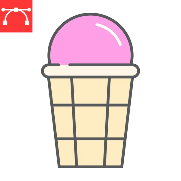 冰淇淋色系图标，甜点味道鲜美，冰淇淋在华夫牌矢量图形，可编辑笔划填充轮廓图标，头像10. — 图库矢量图片