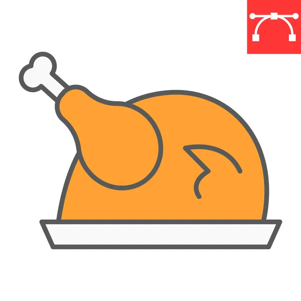 Roast turkey color line icon, thanksgiving and dinner, roasted chicken sign vector graphics, editable stroke filled outline icon, eps 10. — Stock Vector