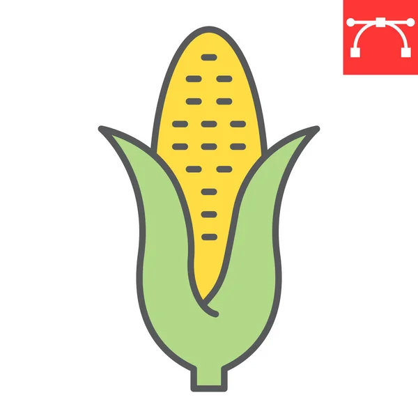 Icône de ligne de couleur de maïs, action de grâce et maïs doux, graphiques vectoriels de signe de maïs, icône de contour remplie de trait modifiable, eps 10. — Image vectorielle