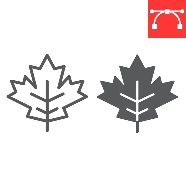 Maple blad lijn en glyph pictogram, dankzegging en natuur, blad teken vector graphics, bewerkbare slag lineaire pictogram, eps 10. — Stockvector