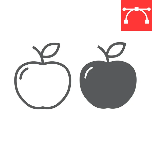 Icono de línea y glifo de Apple, saludable y fruta, gráficos vectoriales de signos de manzana, ícono lineal de trazo editable, eps 10. — Vector de stock