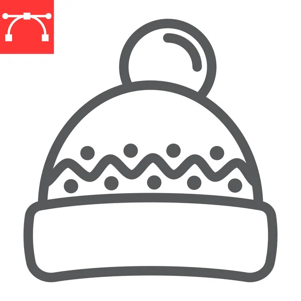 Ícone de linha de chapéu de inverno, Feliz Natal e roupas, beanie chapéu sinal vetor gráficos, ícone linear curso editável, eps 10. — Vetor de Stock