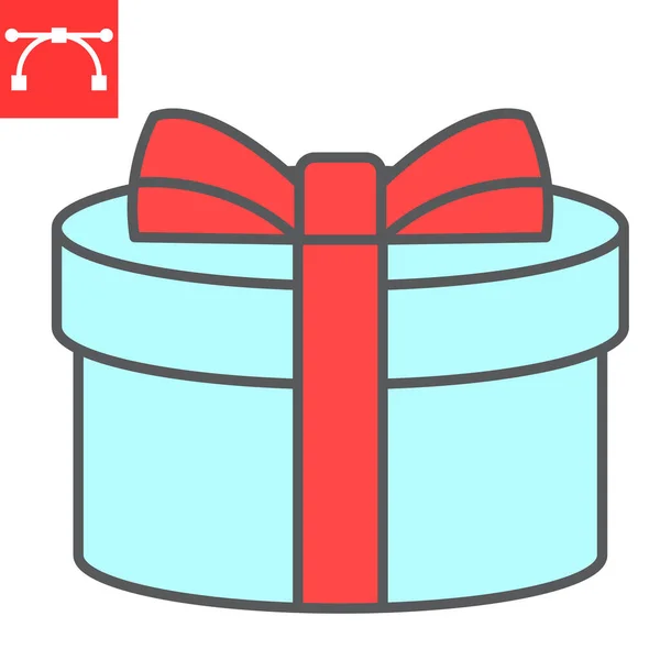 Icono de línea de color de regalo, Feliz Navidad y paquete, presente gráficos vectoriales de signos, icono de contorno lleno de trazo editable, eps 10. — Vector de stock