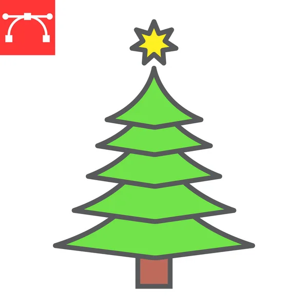 Christmas tree color line icon, merry christmas and xmas, fir tree sign vector graphics, editable stroke filled outline icon, eps 10. — Stock Vector