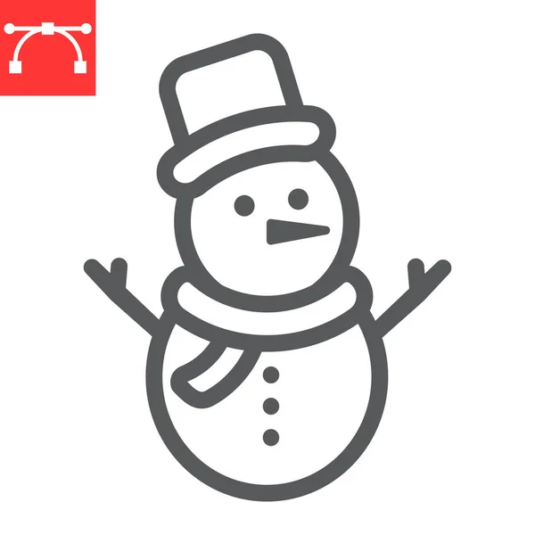 Snowman lijn icoon, vrolijk kerstfeest en kerst, sneeuwman teken vector graphics, bewerkbare beroerte lineair icoon, eps 10. — Stockvector