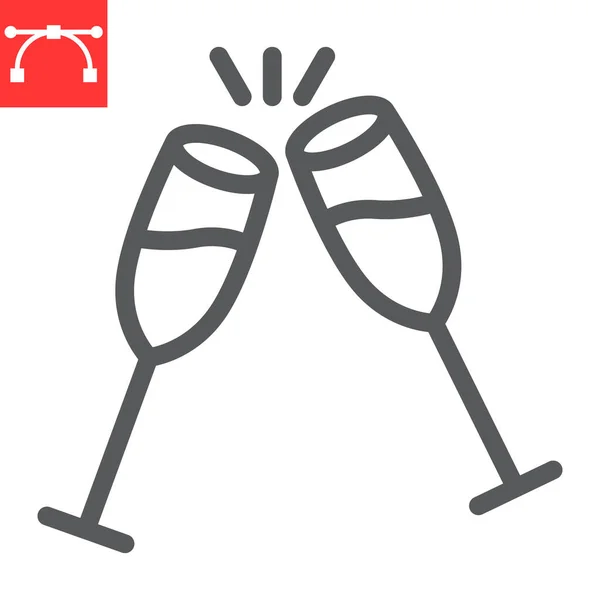 Champagne glasses line icon, merry christmas and toast, two glasses of champagne sign vector graphics, editable stroke linear icon, eps 10. — Stock Illustration Champagne glasses line icon, merry christmas and toast, two glasses of champagne sign vector graphics, editable stroke linear icon, eps 10. Stock Illustration