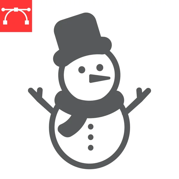 Sneeuwman glyph icoon, vrolijk kerstfeest en kerst, sneeuwman teken vector graphics, bewerkbare beroerte solide icoon, eps 10. — Stockvector