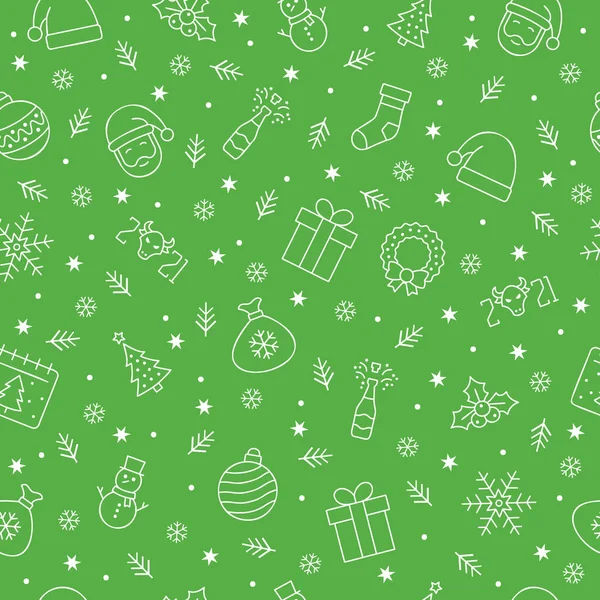 Noel simgeleri pürüzsüz desenler, Noel süsleri, Noel ve yeni yıl için kusursuz desenler yeşil arka planda.