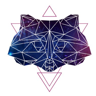 Soyut poligonal tirangle hayvan rakun açık alan arka plan ile. Hipster hayvan illüstrasyon.