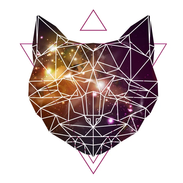 Abstract polygonal tirangle animal cat on open space background. Hipster animal illustration.