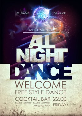 Disko topu arka plan. Bütün gece dans partisi posterinde açık alan arka plan disko