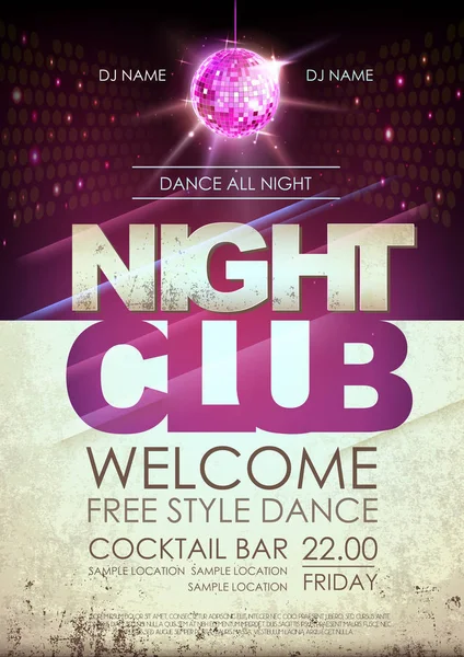 Disco Bal Achtergrond Disco Nacht Club Poster Achtergrond Van Open — Stockvector
