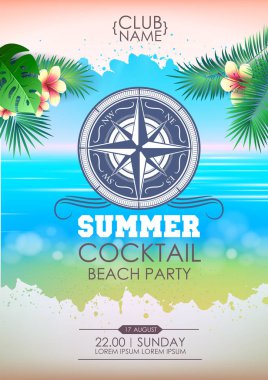 Yaz disko poster kokteyl plaj partisi.