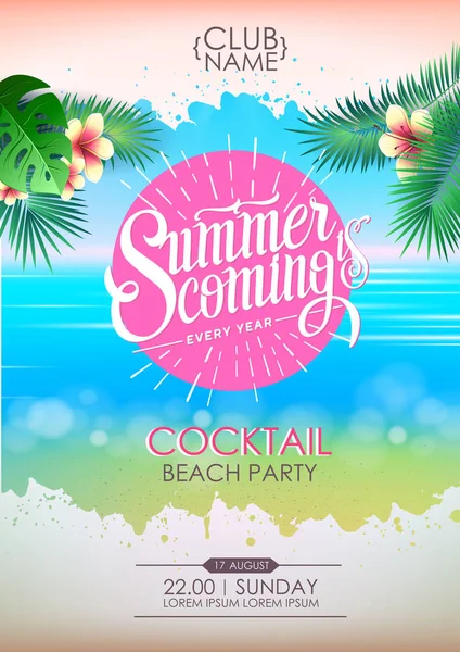 Sommer Disco Poster Cocktail Strandparty Buchstaben Plakat Sommer Kommt — Stockvektor