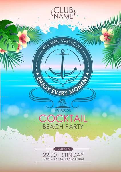 夏季迪斯科海报鸡尾酒海滩派对 刻字海报享受每一刻 — 图库矢量图片