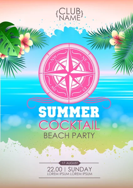 Summer Disco Affiche Cocktail Plage Fête — Image vectorielle