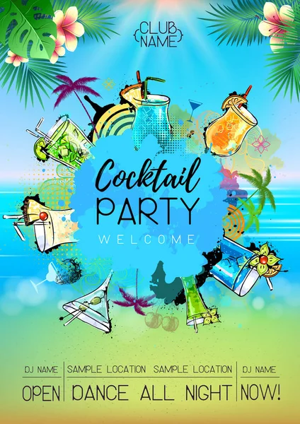 Sommar Cocktail Party Affisch Design Cocktailmeny — Stock vektor