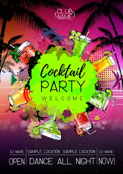 Zomer Cocktail Party Posterontwerp Cocktailkaart — Stockvector