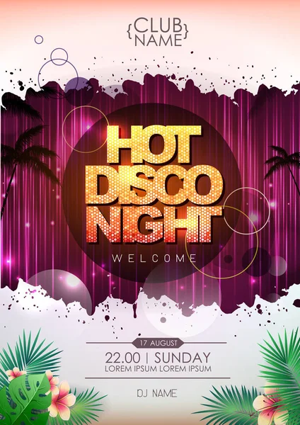 Sommar Party Affisch Design Heta Disco Natt — Stock vektor