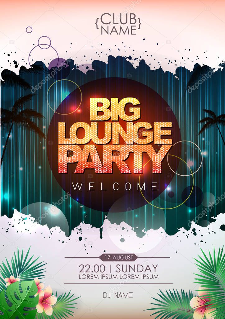 Summer party poster design. Big lounge party